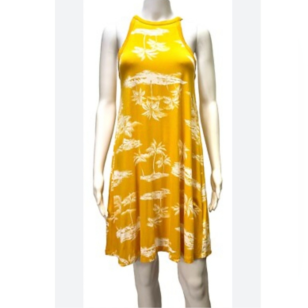 Palm Tree Print Yellow Dress | SZ•Med